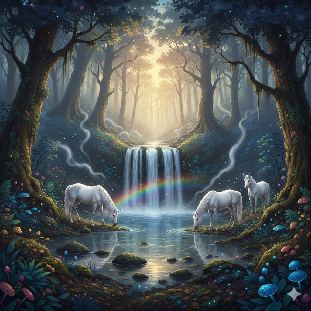 Mystical Unicorns waterfall art download