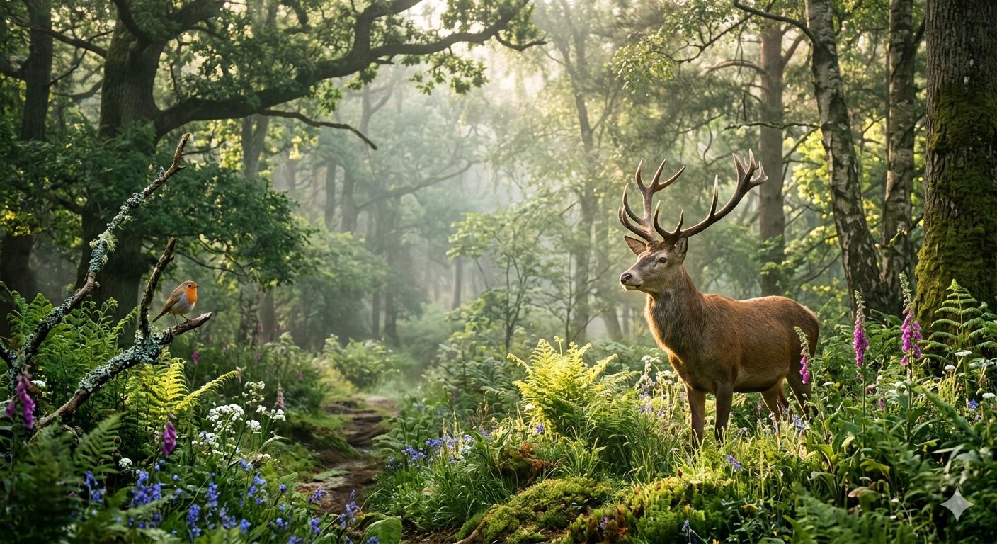 Serene Forest Art with Deer Download